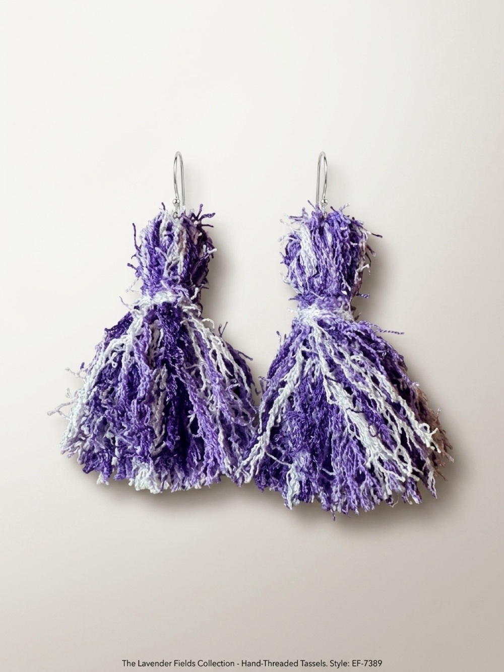 Lavender Hand-Threaded Tassel Earrings - Purple & White